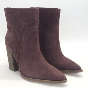 Vince Camuto‎ Ankle Bootie 7.5 Block Heel Burgundy Suede Winter Boho Work 3.5"